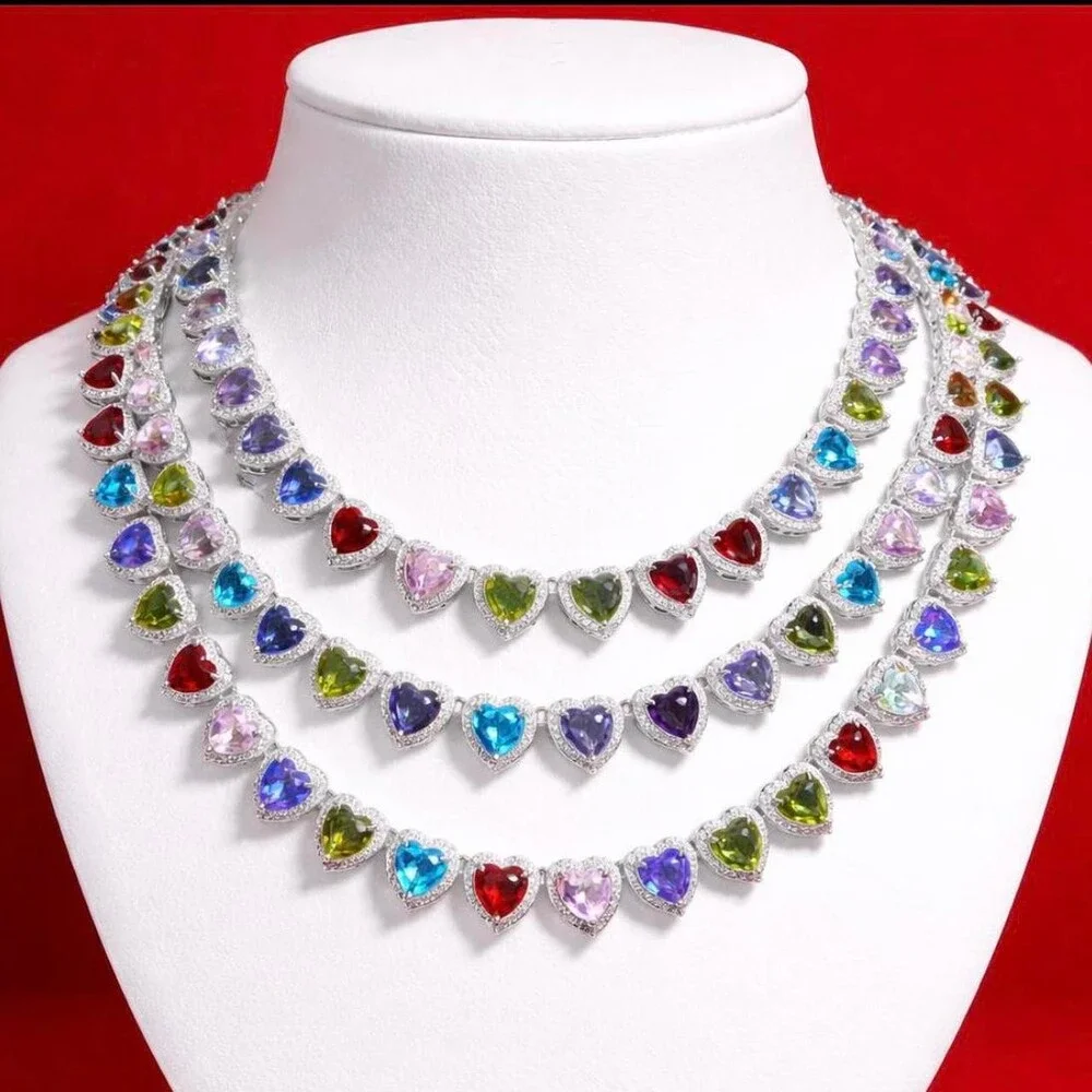 Multi Colored Heart Shaped Necklace 16inch